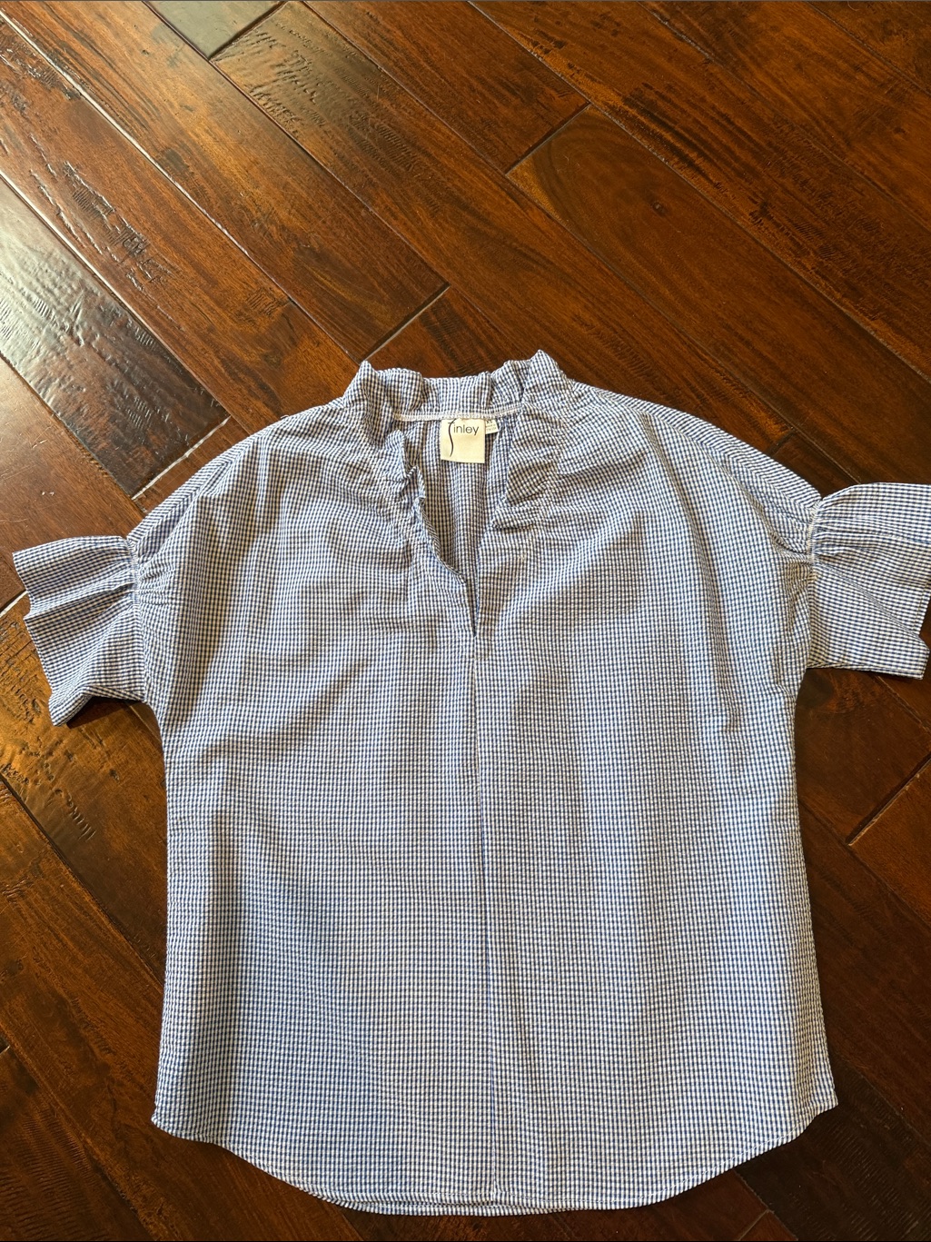 Finley Blue And White Gingham Short Sleeve Blouse